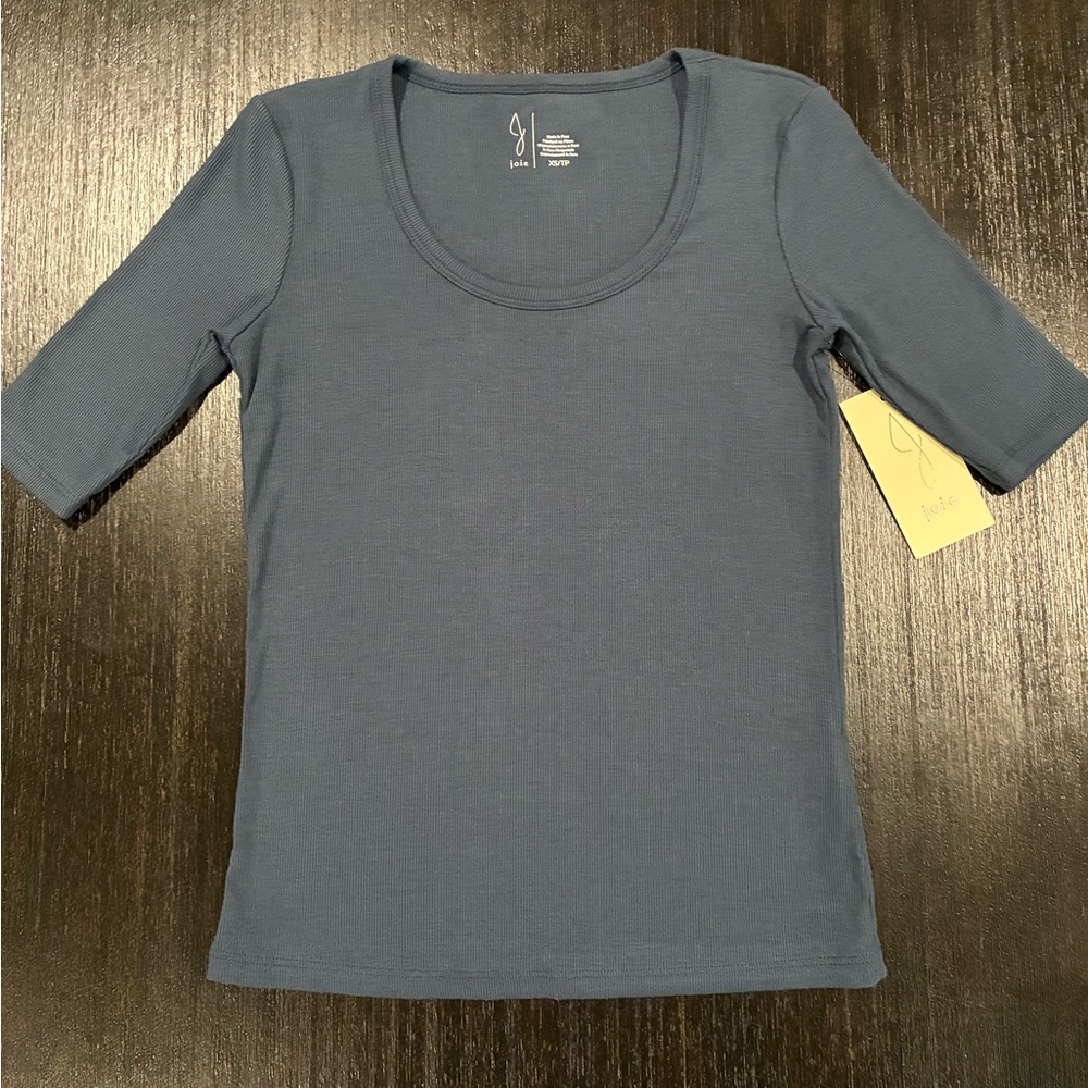 Joie Blue Fitted Ribbed Short Sleeve Tee